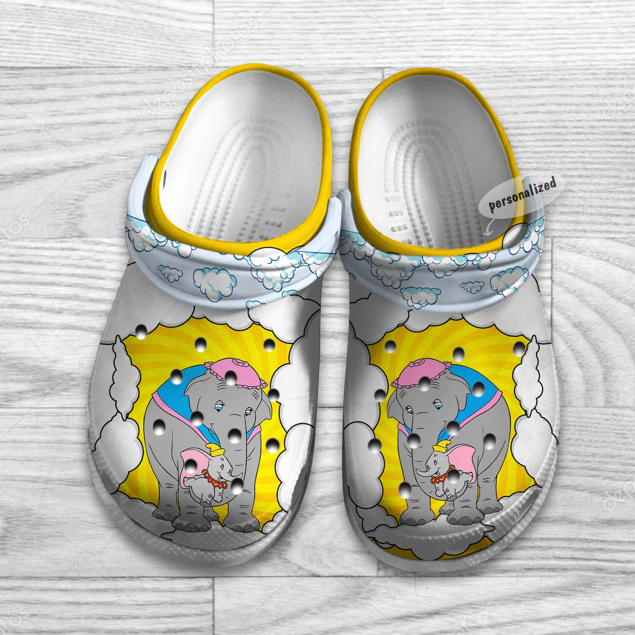 Dumbo Elephant And Mom Yellow Comic Pattern Disney Graphic Cartoon Clogs Dumbo Elephant And Mom Yellow Comic Pattern Disney Graphic Cartoon Clogs