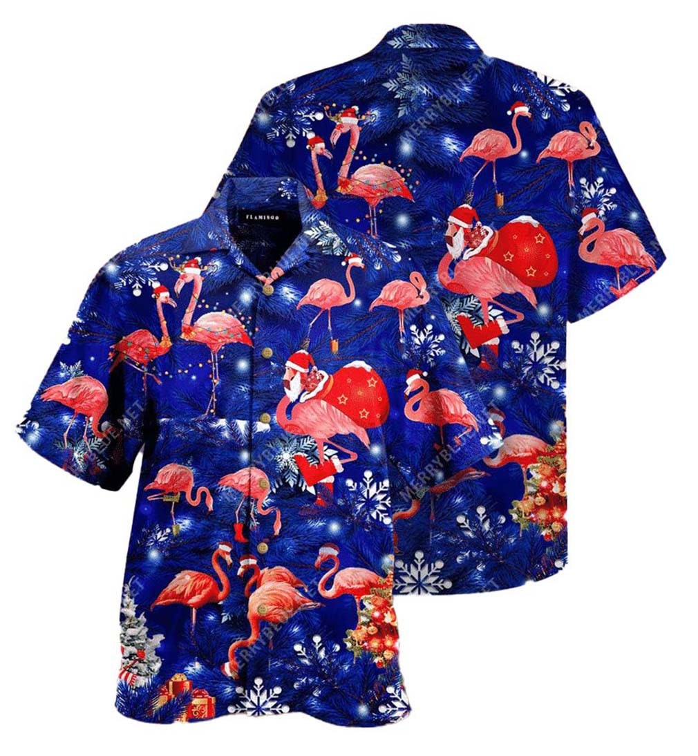 Be A Flamingo At Pinky Christmas Hawaii Shirt Be A Flamingo At Pinky Christmas Hawaii Shirt