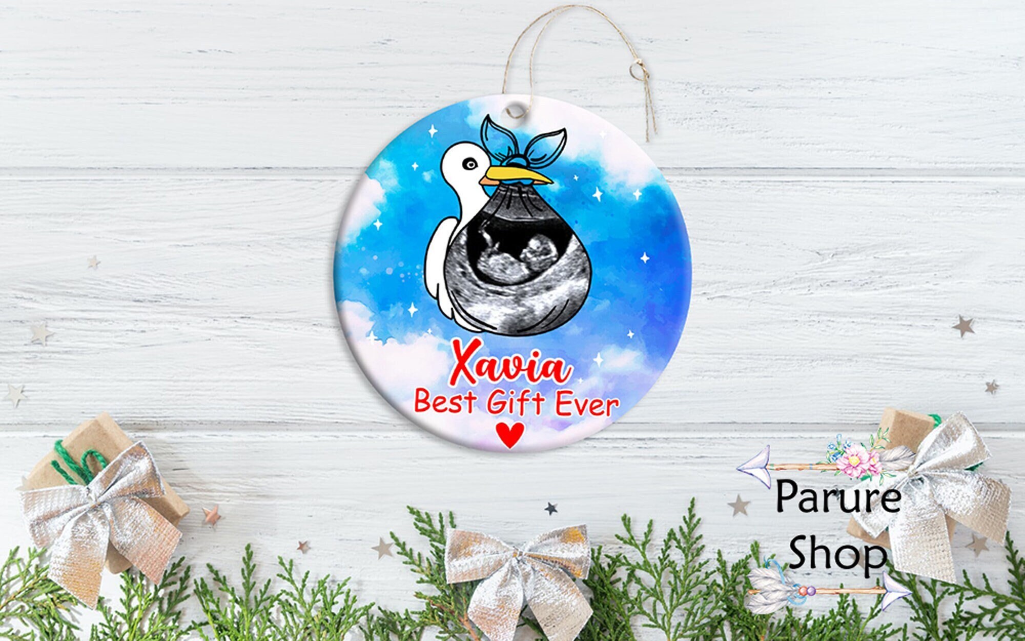 Custom Pregnancy Announcement Baby Ultrasound Photo Ornament Custom Pregnancy Announcement Baby Ultrasound Photo Ornament