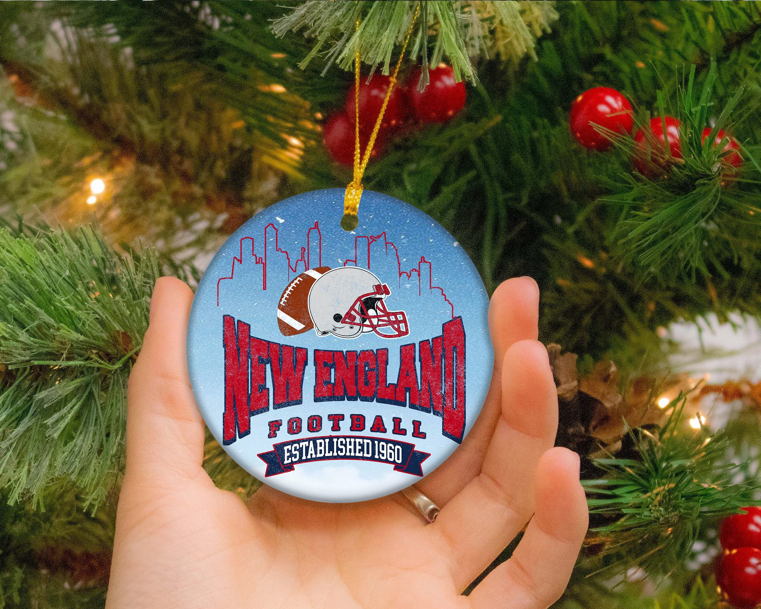 Personalized New England American Football Christmas Ornament Personalized New England American Football Christmas Ornament