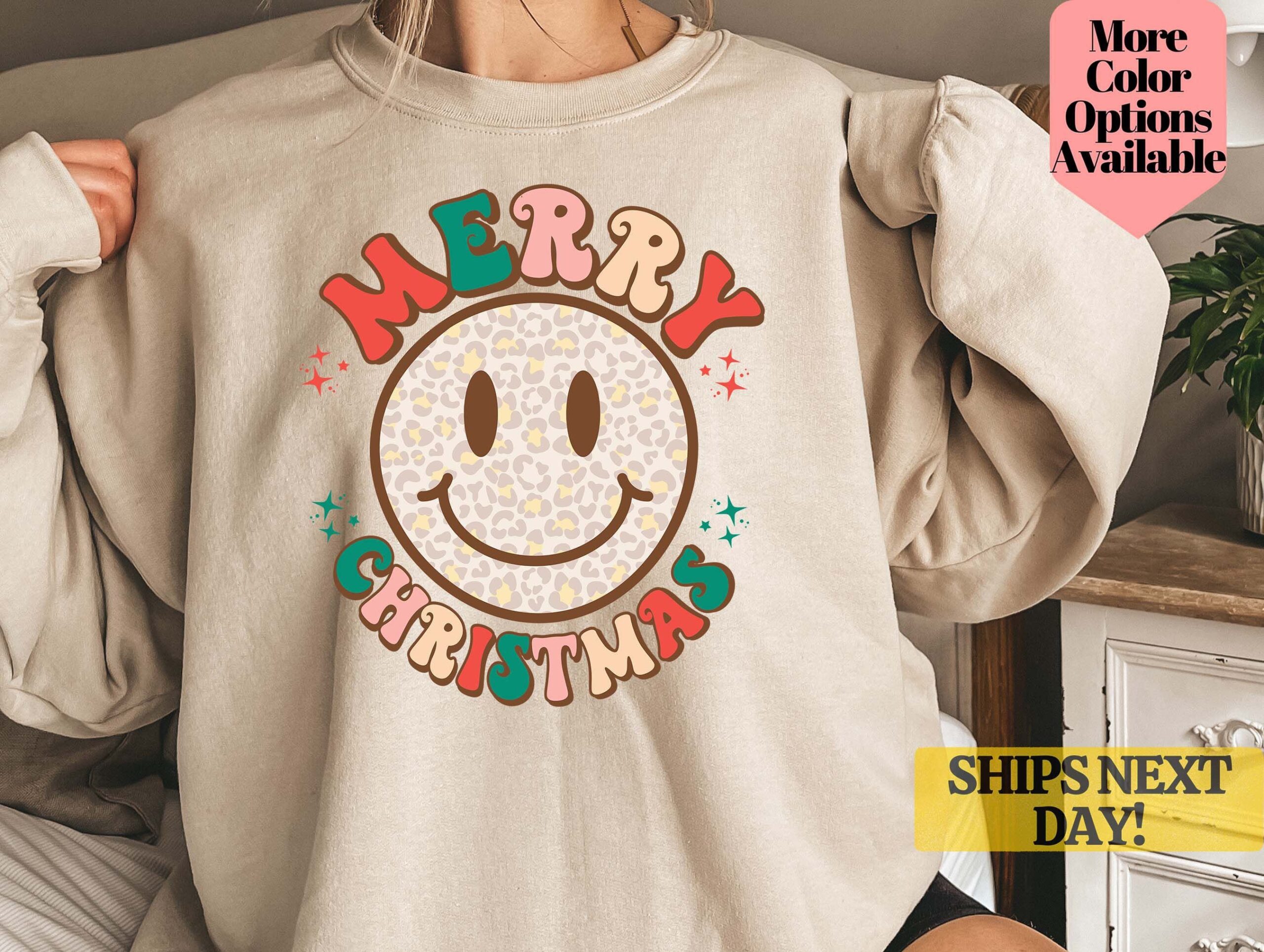 Christmas Smiley Faces Groovy Eopard Smile Santa Sweatshirt Christmas Smiley Faces Groovy Eopard Smile Santa Sweatshirt