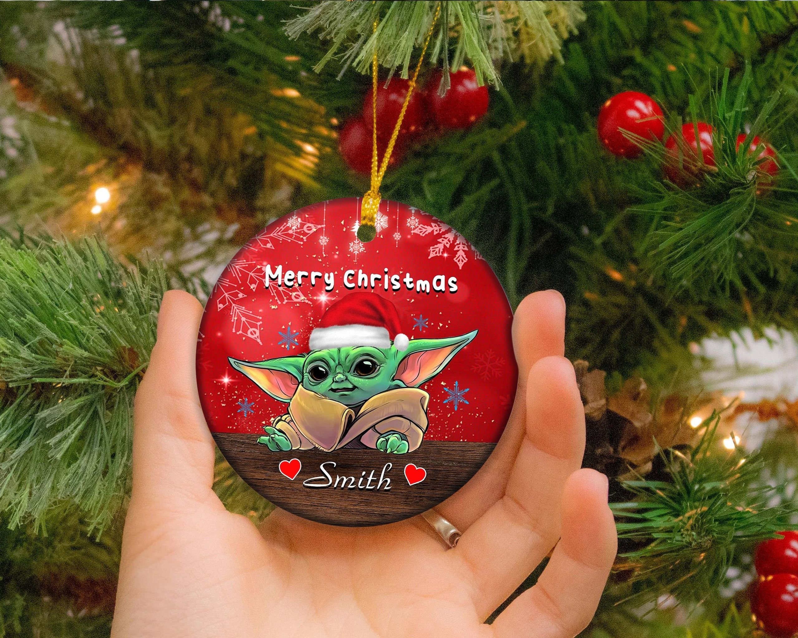 Personalized Baby Yoda Mandalorian Christmas 2022 Ceramic Ornament Personalized Baby Yoda Mandalorian Christmas 2022 Ceramic Ornament