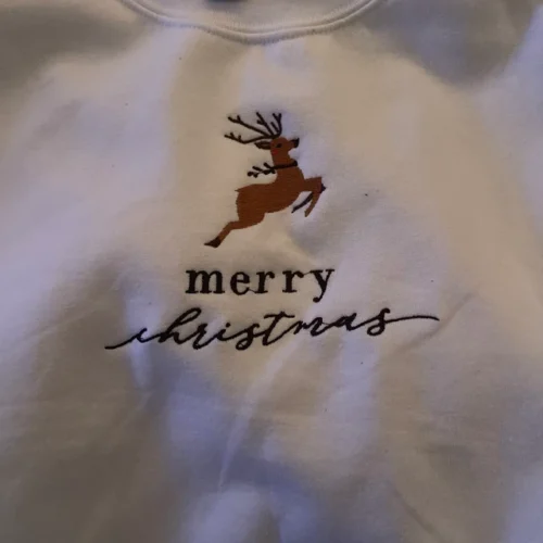Merry Christmas Deer Embroidered Sweatshirt Shirt photo review