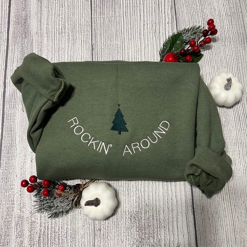 Rockin Around Christmas Tree Embroidered Sweatshirt Sweater Rockin Around Christmas Tree Embroidered Sweatshirt Sweater