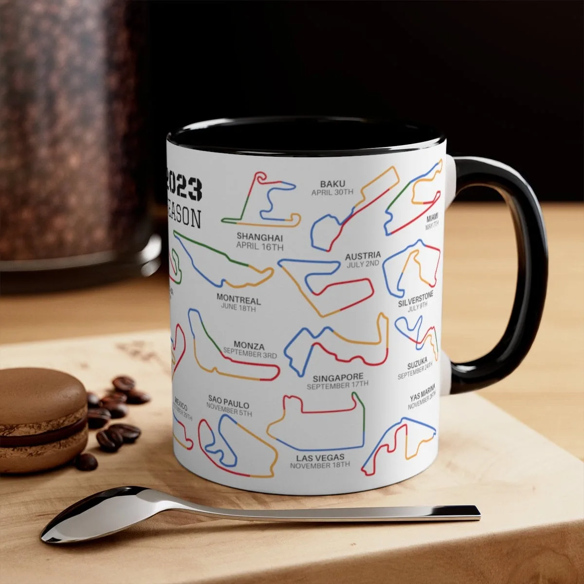 Formula 1 2023 Race Tracks With Schedule Coffee Mug Formula 1 2023 Race Tracks With Schedule Coffee Mug